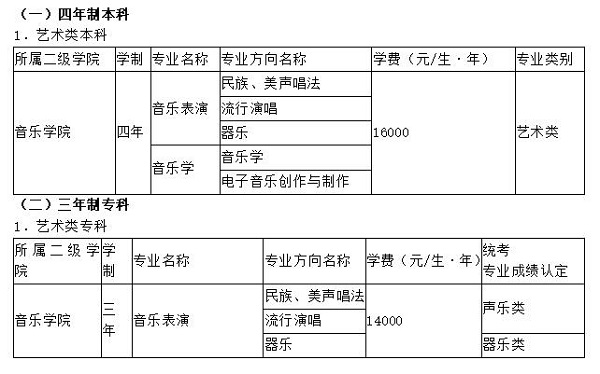 四川文化艺术学院2020年(省外)招生专业及专业方向