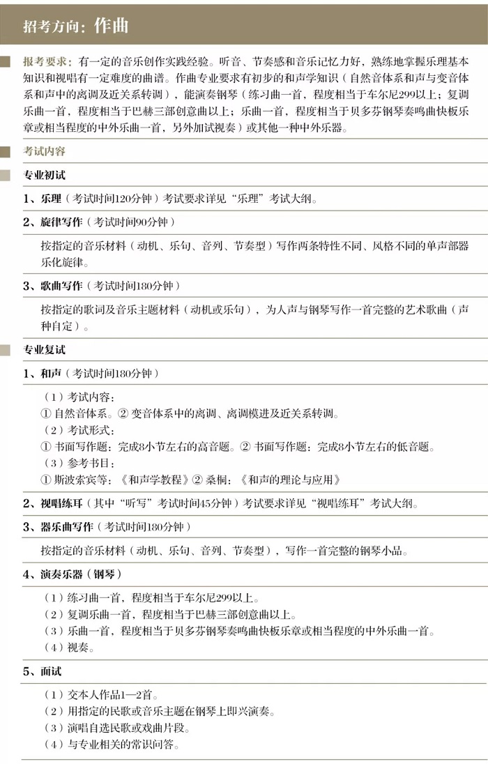 作曲考试科目与内容