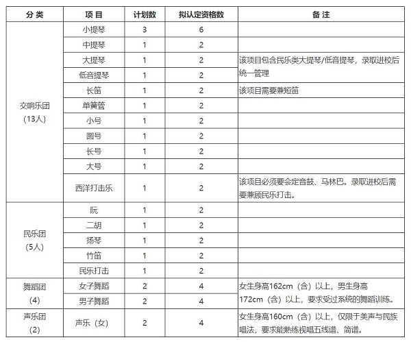 武汉大学2020年高水平艺术团分项目招生计划